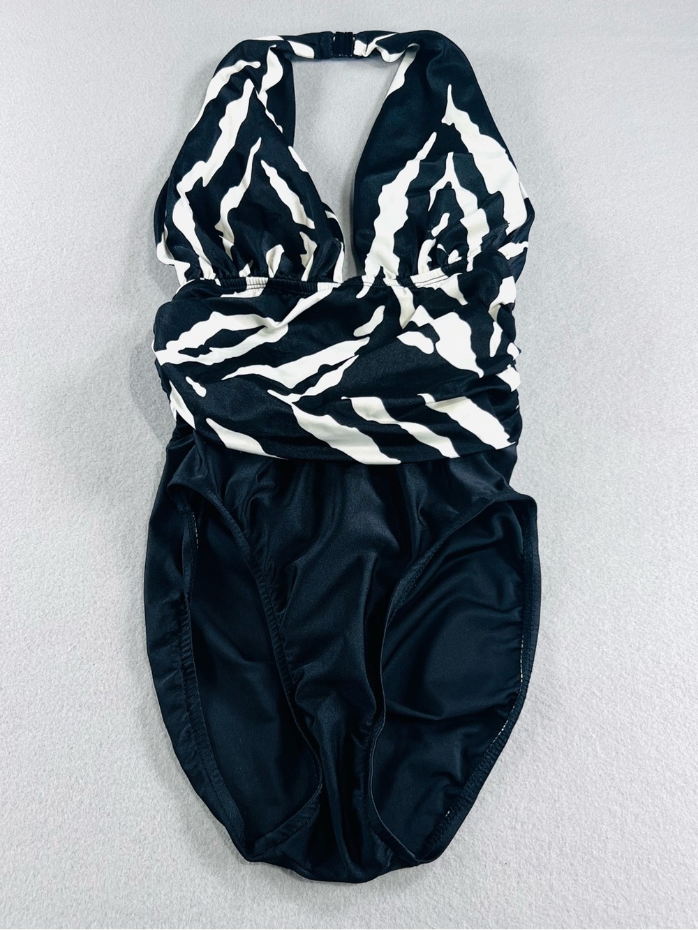 Oscar de la Renta Vintage One Piece Swimsuit Size 12 Black White Zebra Halter